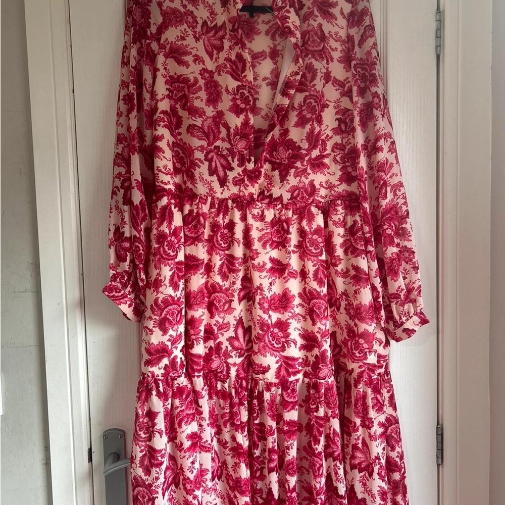 Nasty Gal Red Floral Long Sleeve Dress